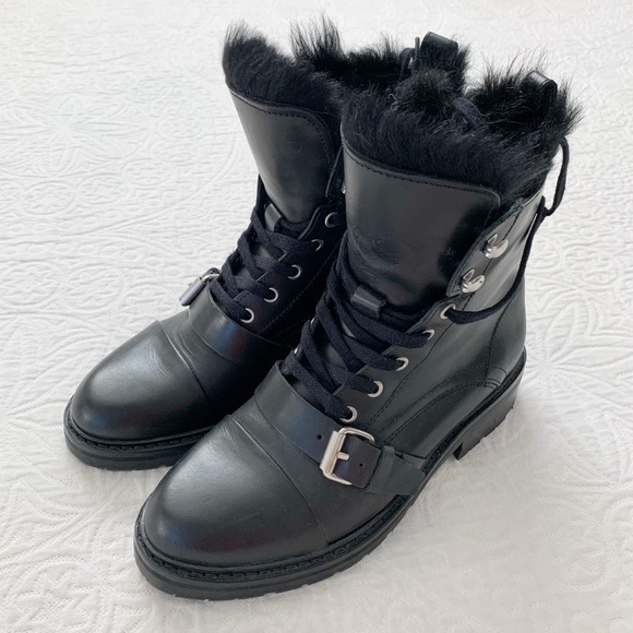 AllSaints Donita Shearling-Lined Combat Boots, Black